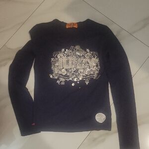 Ed Hardy Navy Crewneck Sweater with Silver Crest Graphic